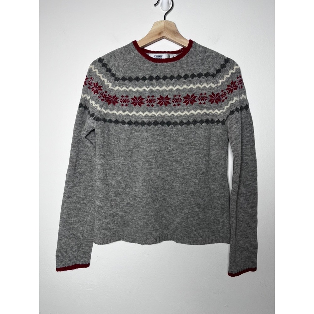 Old Navy Outlet Vintage 100% Lambswool Fair Isle Sweater Crew Red size medium